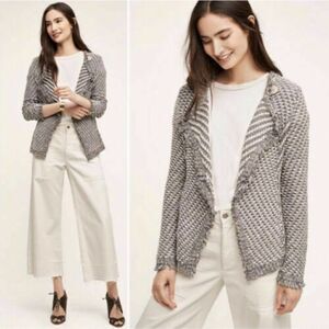 Angel Of The North Anthropologie Tipperary Tweed Gray Cardigan XS Fringed
